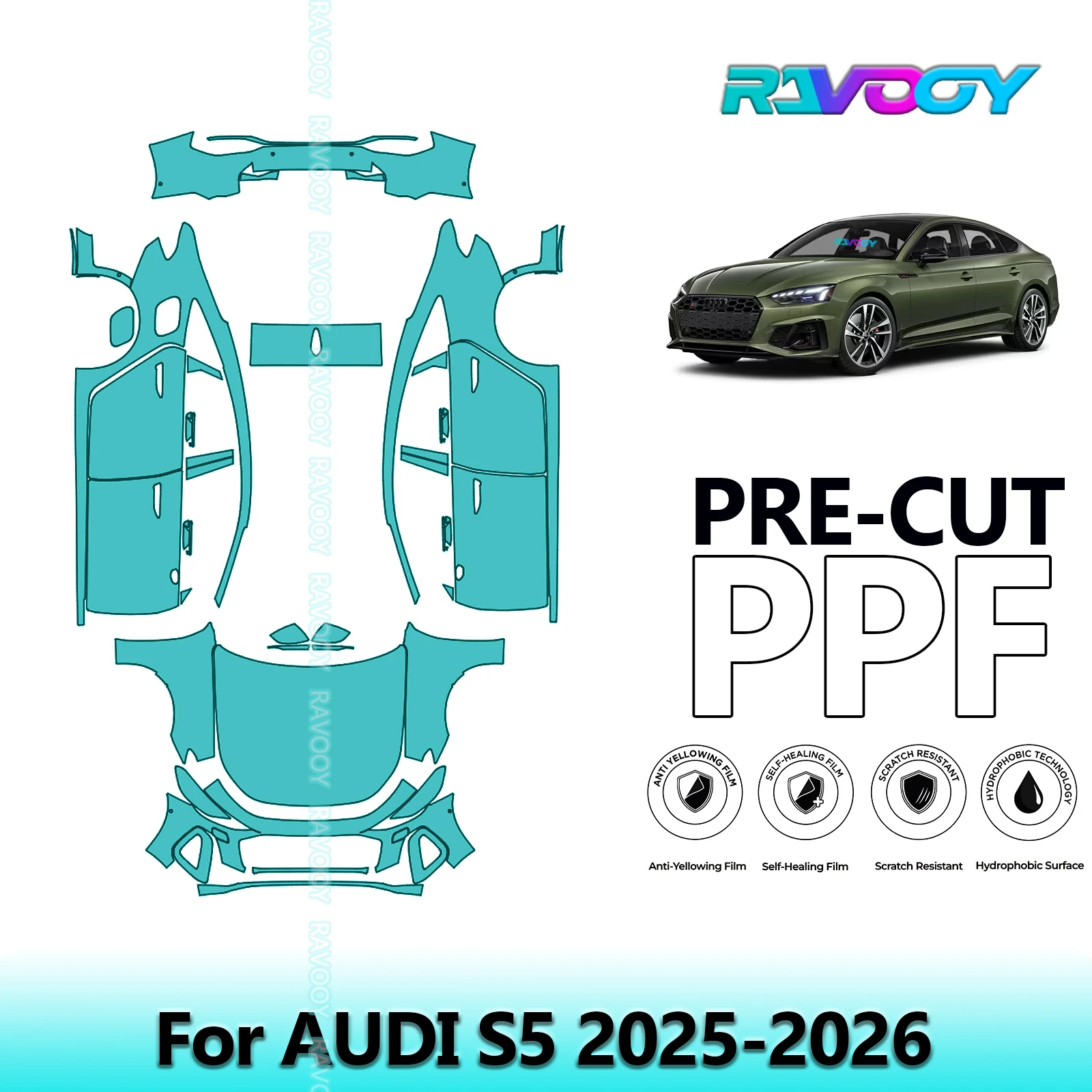 

Для AUDI S5 2025-2026 8,5 мил предварительно вырезанная защитная пленка для краски полный автомобиль против царапин внешняя пленка ТПУ PPF