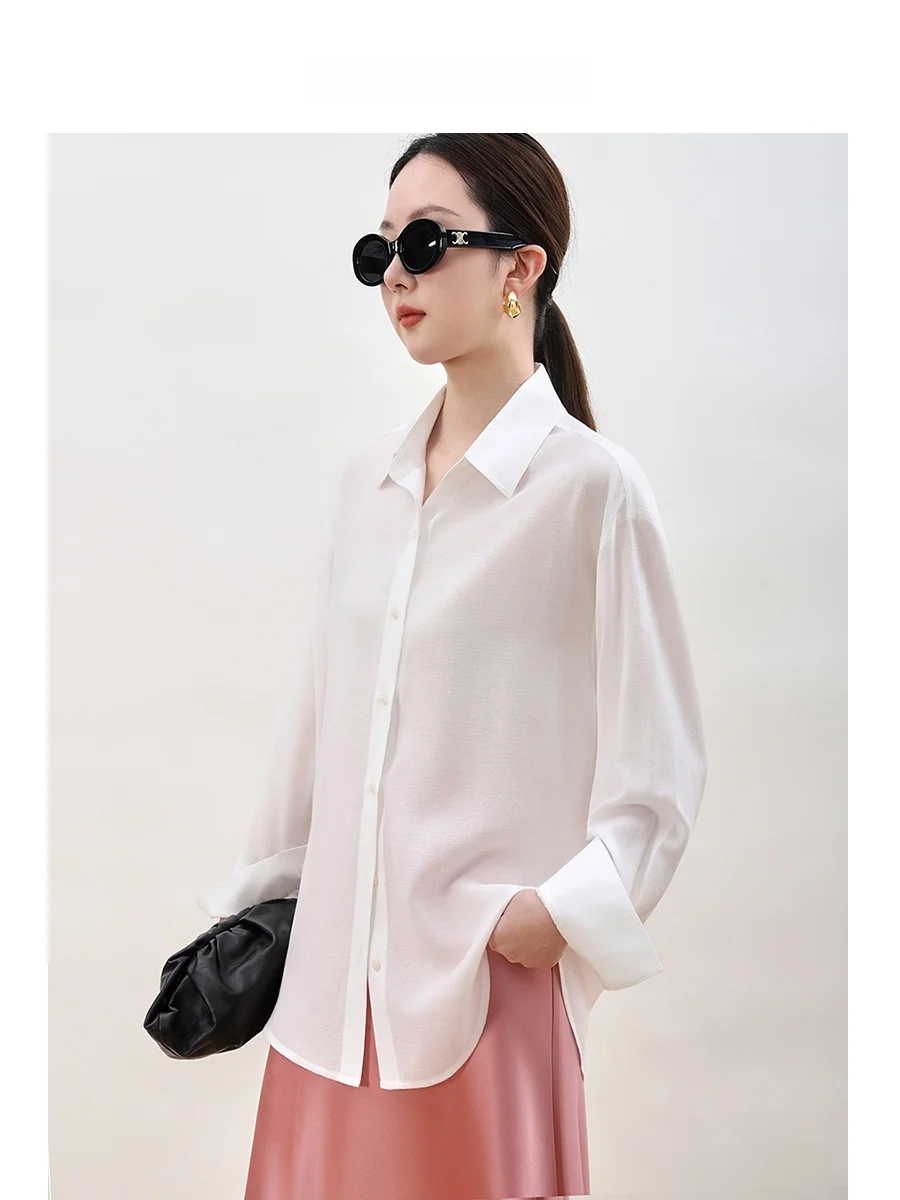 

Весна 2026: Женская свободная рубашка с длинным рукавом из ацетата, дышащая, из смесового полиэстера и вискозы, нейтральный стиль