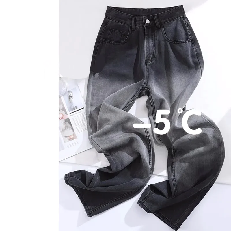 

Fall plus Size 300 Pou American Sle Men's Jeans High Waist Long Pants Breathable Loose Straight Leg Micro Flared Trousers