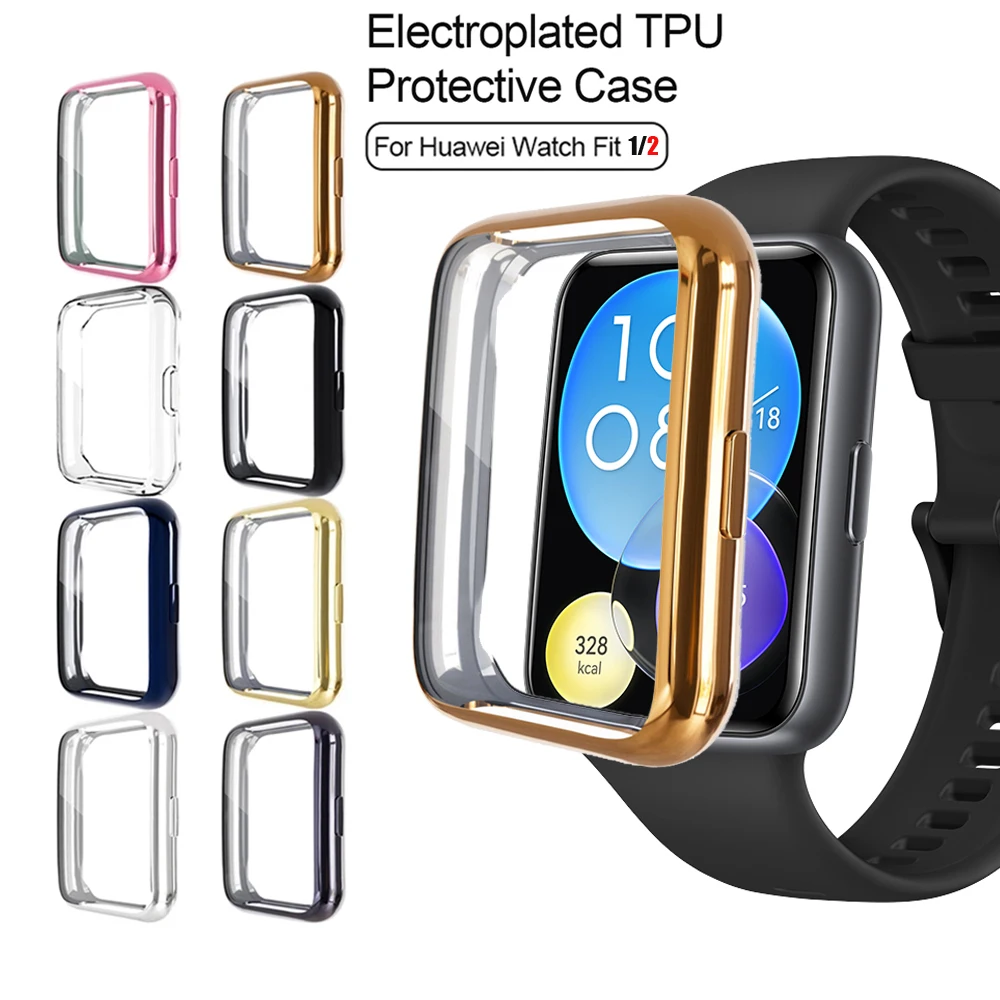 TPU Plated Cover Case For Huawei Watch Fit 2 Case All -Around Bumper Screen Protector Watch Case For Huawei Watch Fit/Fit2 C