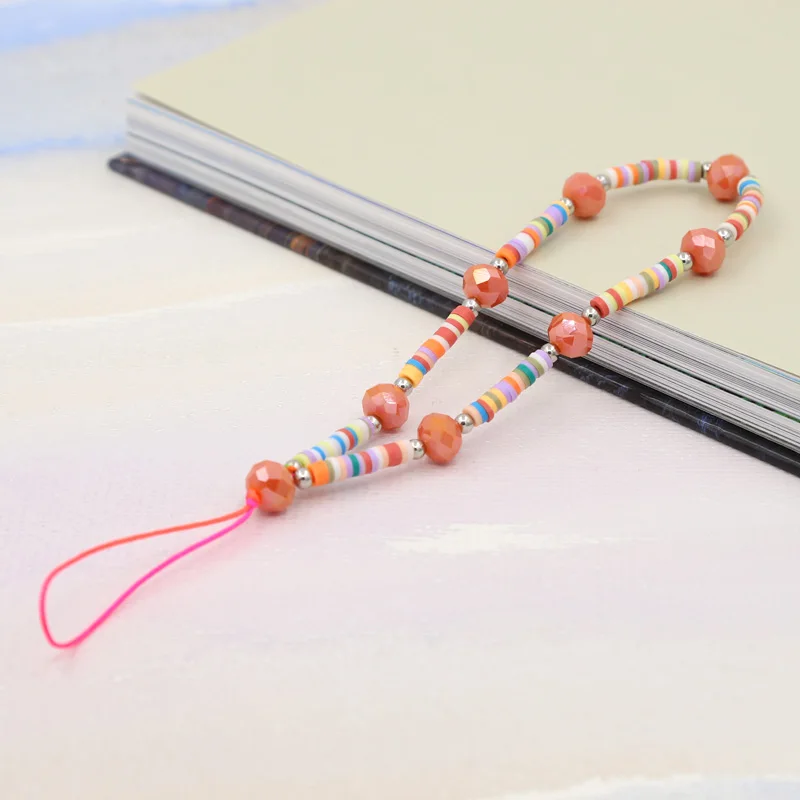 Colorful Clay Crystal Beads Mobile Phone Chain Bohemian Handmade Jewelry Phone Charm Lanyard Accessories Strap Women Gifts