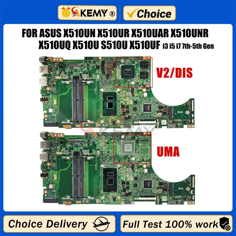 Top AKEMY X510UA Laptop Motherboard For Asus X510UN X510UR X510UAR X510UNR X510UQ X510U S510U Mainboard I3 I5 I7 7th or 8th Gen