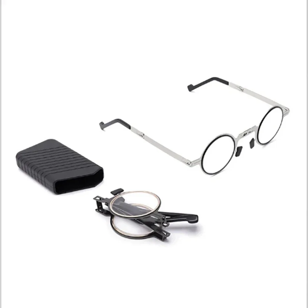 Blue Anti-Light Reading Glasses Men Metal Foldable Presbyopia Spectacles Frame Cooling Glasses with Case +1.0 +2.0 +3.0 +4.0