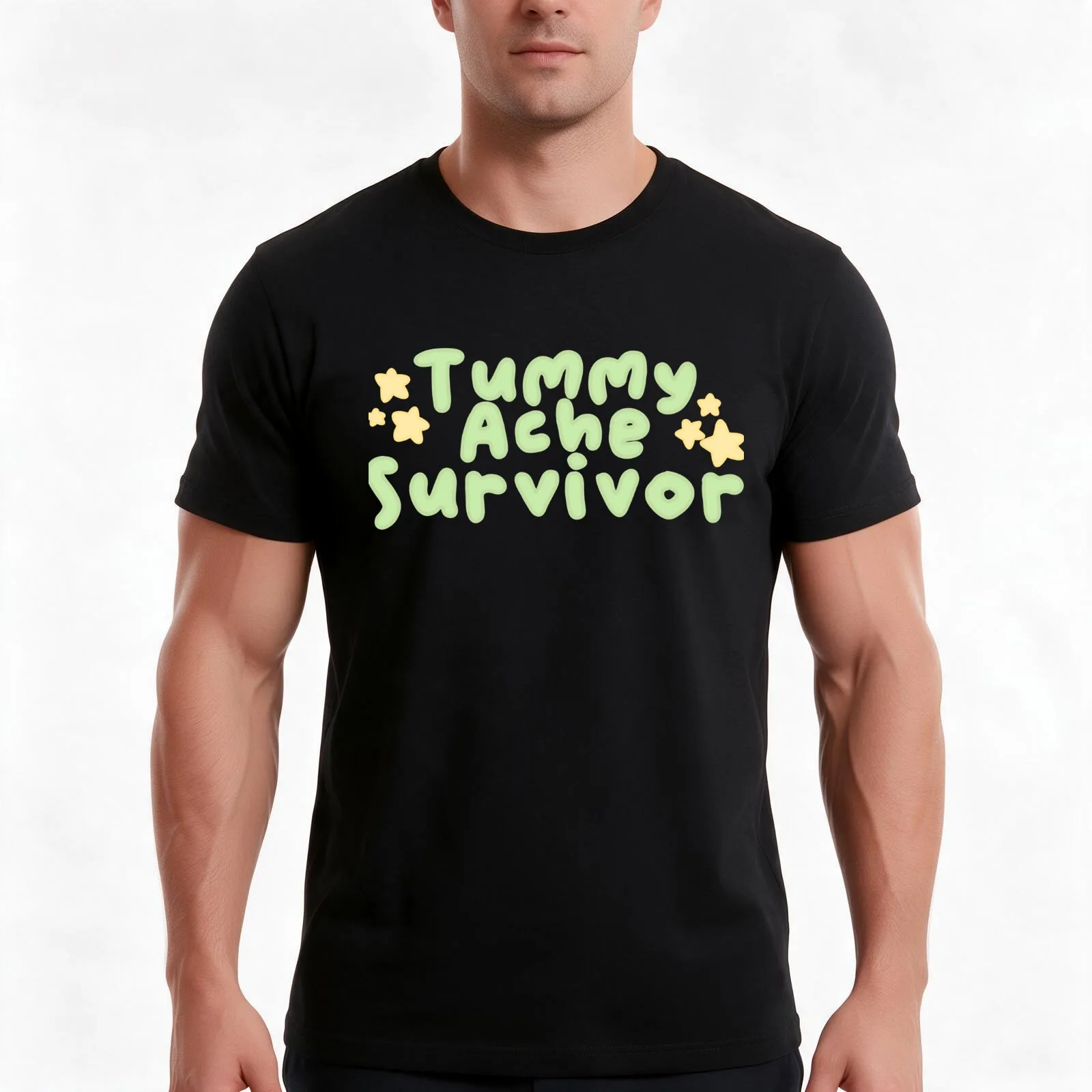 Tummy Ache Survivor in Mint Green T-Shirt Summer Casual Cotton Tee Oversized Streetwear Tops Vintage Graphic Print