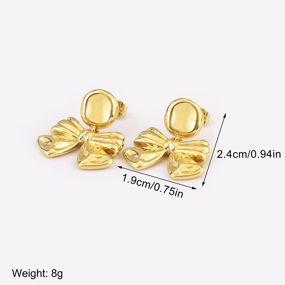 New Popular Bow Shape Upscale Copper Stud Earrings For Women Girl OL Style Ear Jewelry Engagement Wedding Party Fashionable Gift