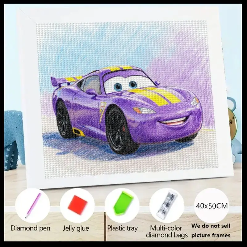 

1PC 5D Full Drill Diamond Painting Kit, Cute Cartoon Purple Racing Sports Car Art, DIY Crystal Diamond Painting Set for Kids Adu