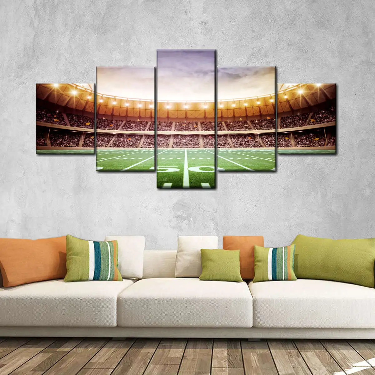 5 Panel Football Olympique Stadium Night Scene Canvas Wall Art Pictures for Room Decoration Teenager Modern Home Decor Poster