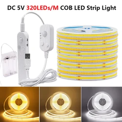 5V COB LED Light Strip Motion Sensor 320LEDs/m 3AAA Battery USB Powered 3MM 5MM 8MM For Cabinet Wardrobe Kitchen Stair Lighting