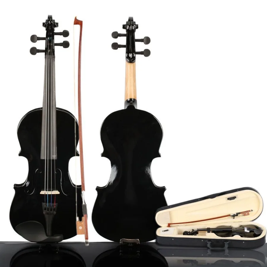 

New 3 4 Acoustic Violin Case Bow Rosin Black