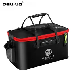 New 30-50cm Fishing Bucket EVA Foldable Carrying Handle Collapsible Live Fish Box with Side Pocket and Zipper for Travel Camping