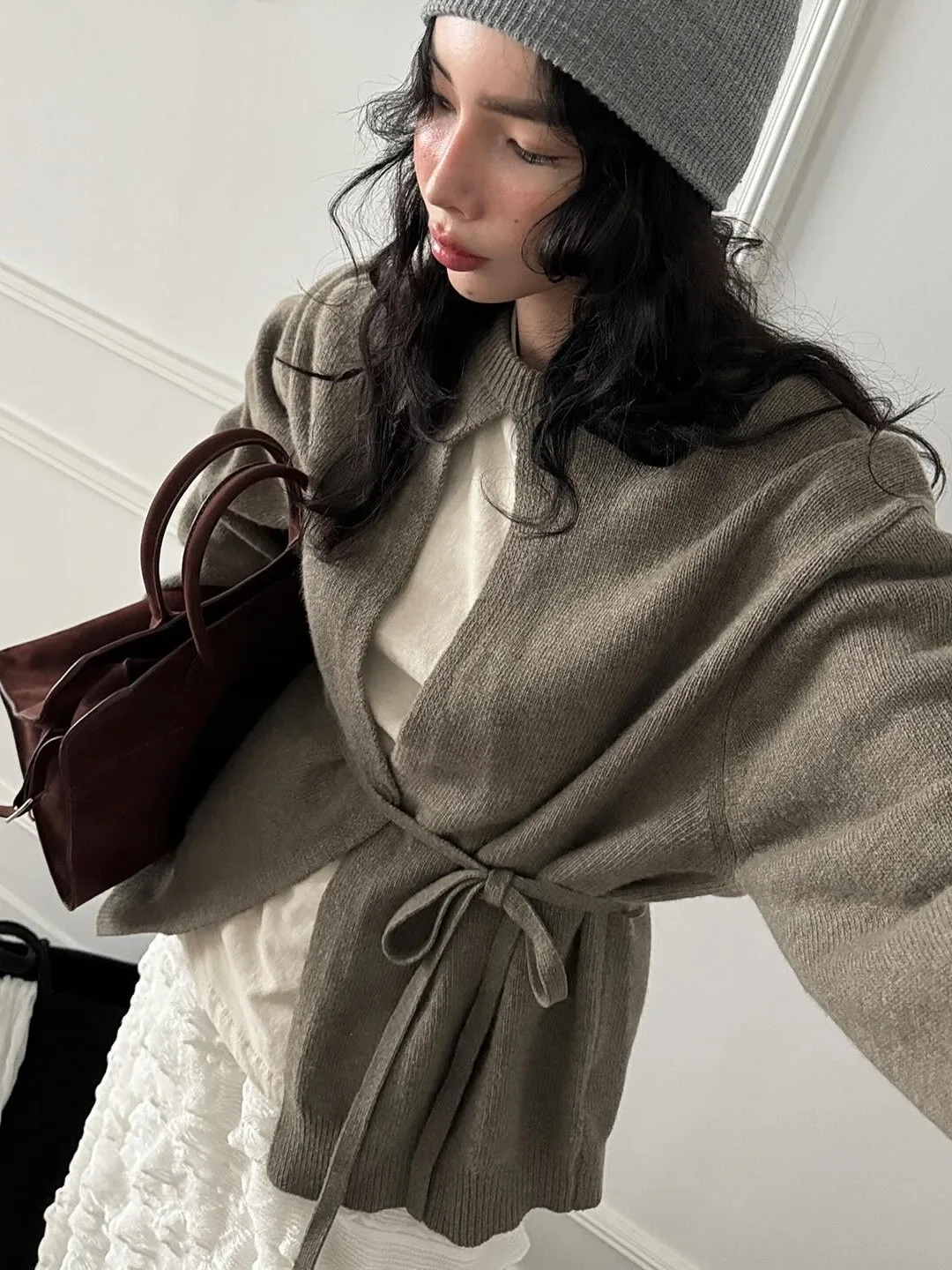 Sweter Rajut Wanita Serbaguna Modis, Outerwear Berikat Pinggang, Musim Gugur Musim Dingin, Produk Terbaru, Nuansa Mewah, Chic, dan Elegan