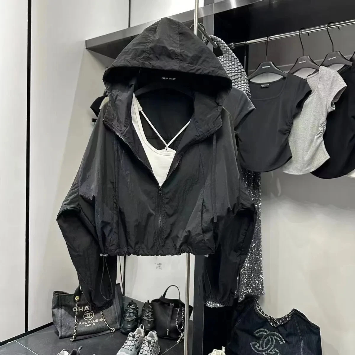 Summer Women Thin Jacket 2025 New Casual Short Jacket Top Loose Breathable Drawstring windbreaker Hooded Sun Protection Clothes