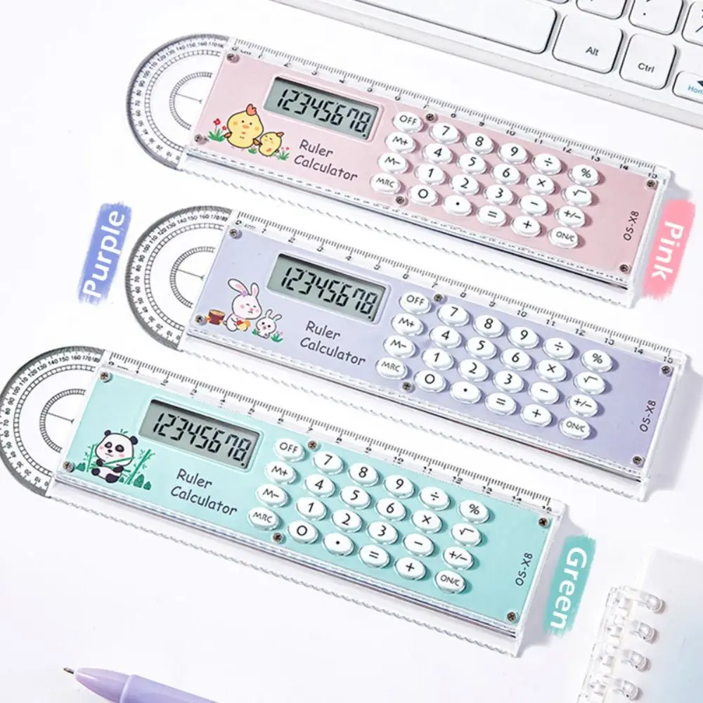 

Портативная линейка 3-в-1, 15 см, прозрачная, с калькулятором и угломером, прямая линейка, подарок