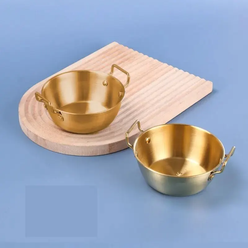 1pc 304 Stainless Steel Golden Instant Noodle Bowl Korean Rice Wine Bowl With Handle Salad Snack and French Fry Bowl