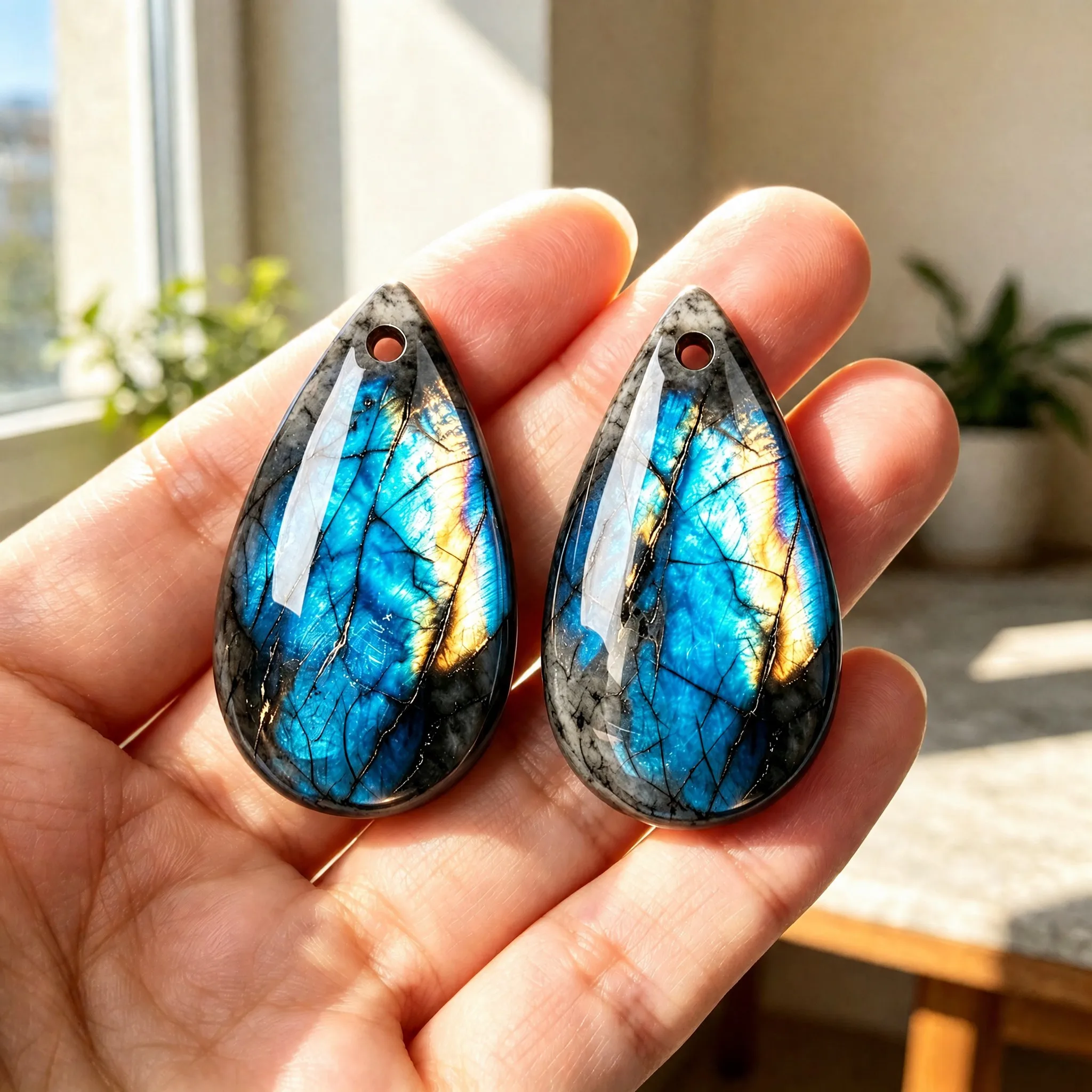 Jewelry Making Drill - Natural Labradorite Pendant Teardrop Pear Shape