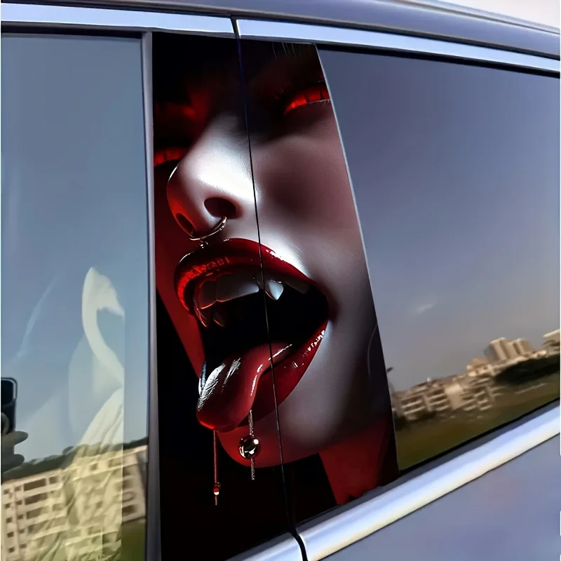 

2 наклейки для автомобиля Wicked Beauty — готический дизайн в виде рта вампира и красных губ, глянцевая пластиковая защита B-образной стойки, самоклеящаяся легкая