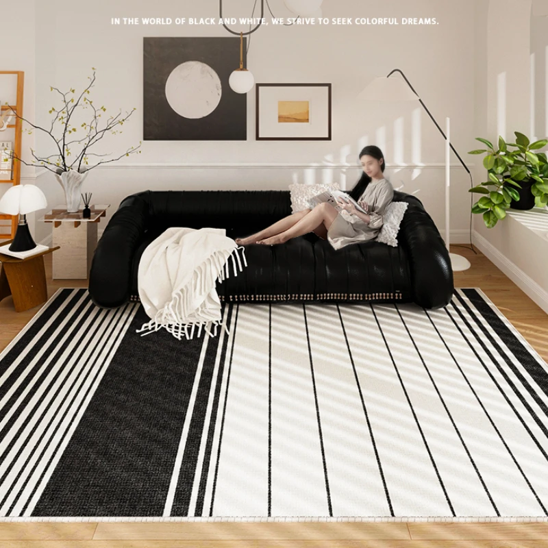 

Black White Line Carpets for Living Room Minimalist Bedroom Decor Bedside Carpet Soft Non-slip Floor Mat Large Area Bedside Rug