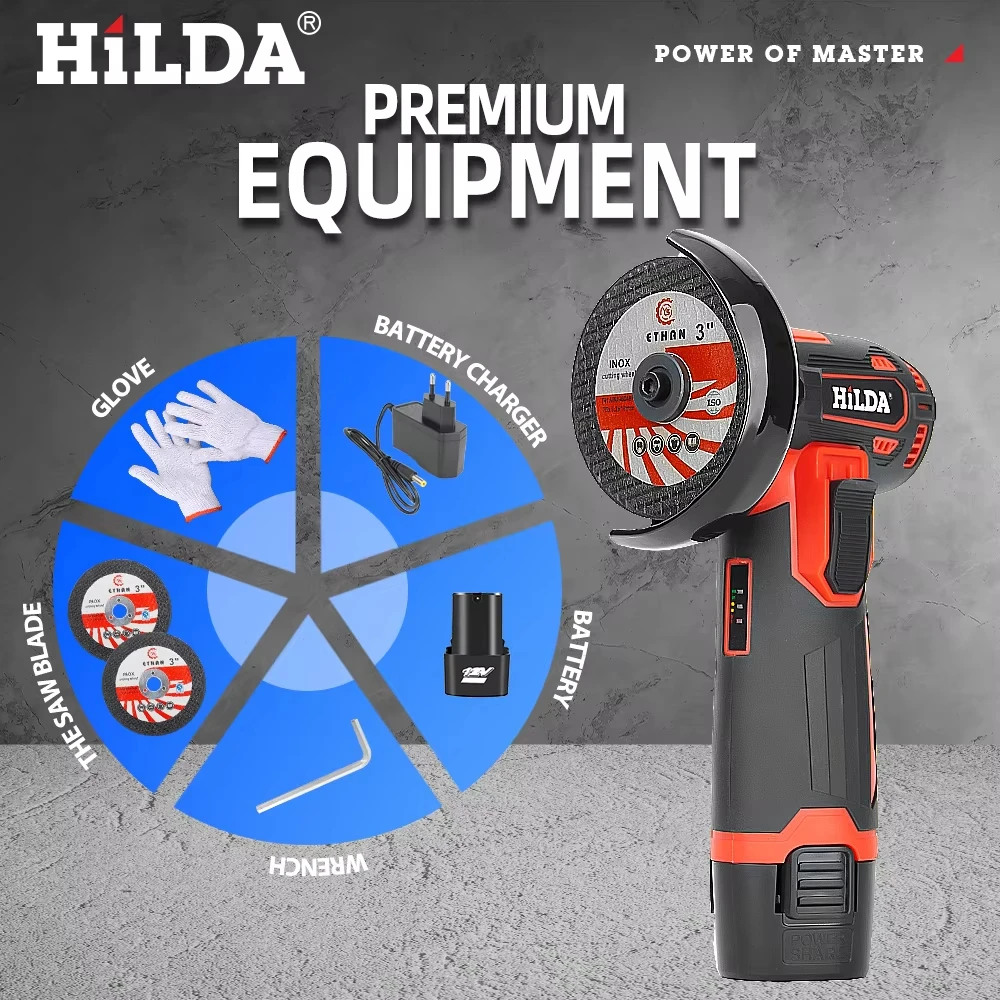 HILDA Angle Grinder 3inch Mini Cordless Handled Angle Grinder Multifunctional Cutting and Polishing Rechargeable Electric Tool