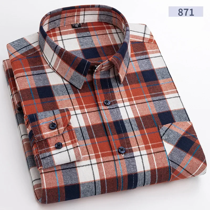 New Flannel Plaid Shirts For Men Spring Cotton Easy Care Non-iron Long Sleeve Casual Clothing Business Smart Dress Top Shirts