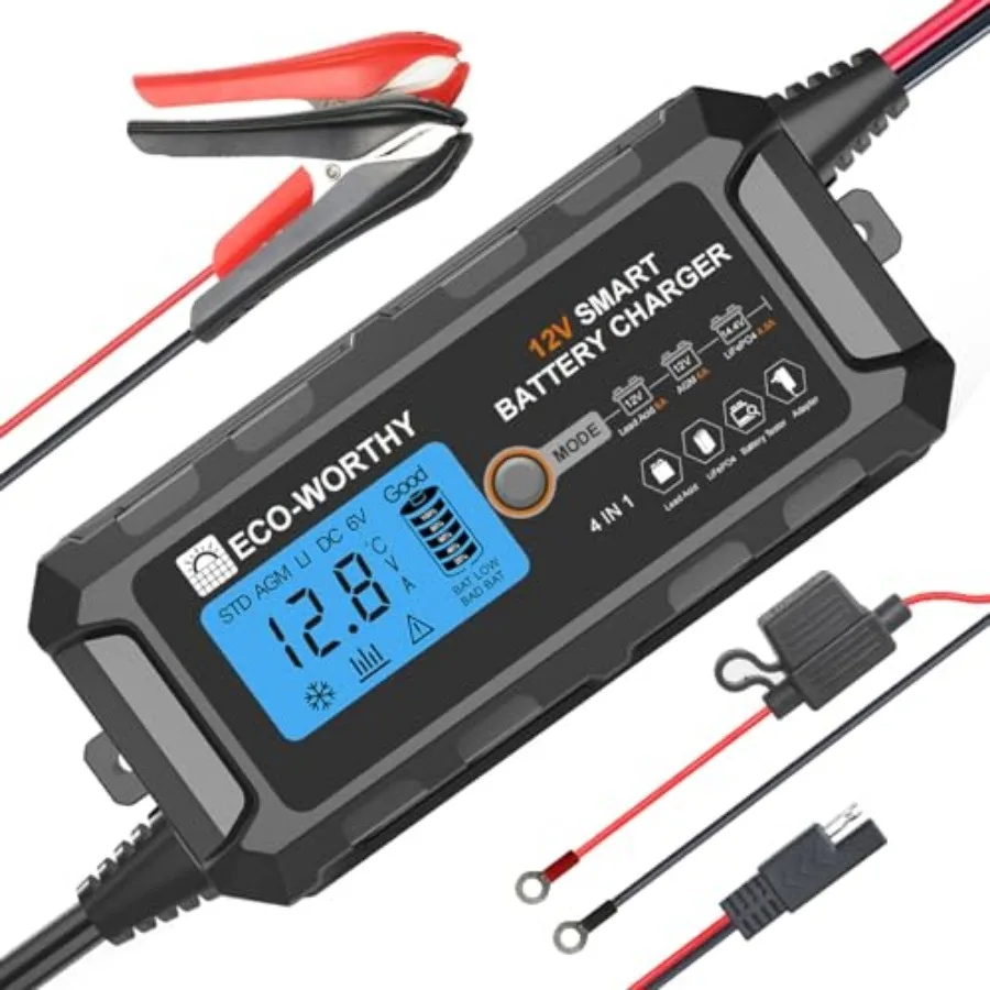 

12V 5A Automatic Smart Battery Charger and Maintainer LCD Display for Lead Acid and Lithium LiFePO4 Battery