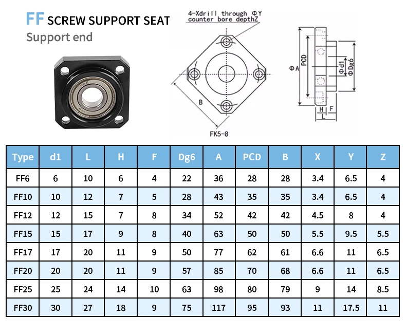 FK30 FF30 Kugelumlaufspindel Lagersitz Kugelumlaufspindel Endstütze FKFF30 Einheit für Kugelumlaufspindel SFU4005/4010 CNC-Getriebeteil 1 Satz – Detail 3