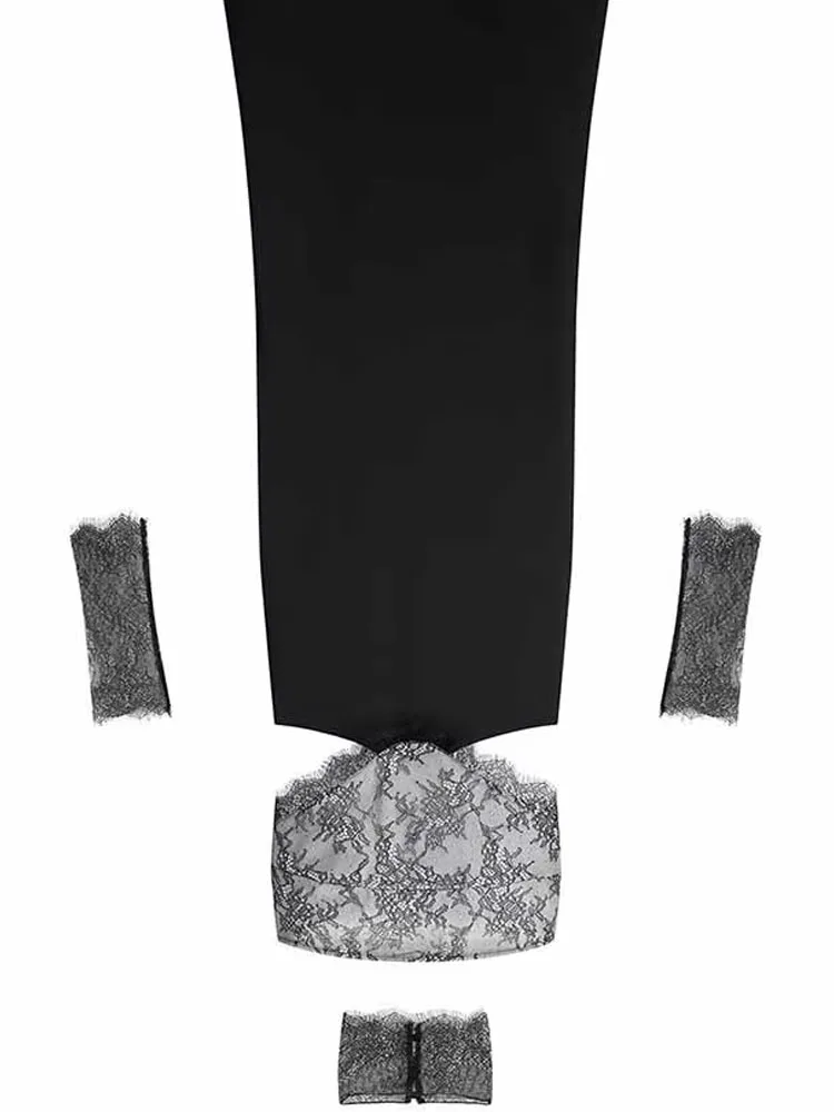 여성 봄 패션 트렌드 민소매 섹시 백리스 레이스 스플라이싱 실크 새틴 텍스처 튜브탑 드레스 여성 우아한 드레스