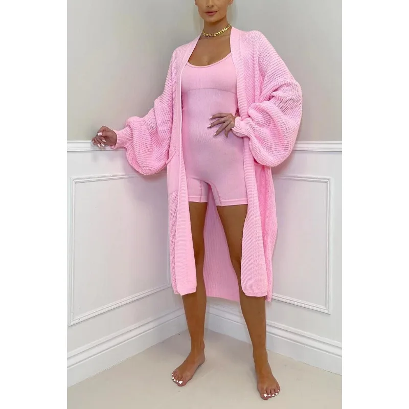 2023 autunno inverno nuovo maglione cappotto donna tinta unita lavorato a maglia tasca Cardigan maglione donna moda lanterna manica maglione sciolto