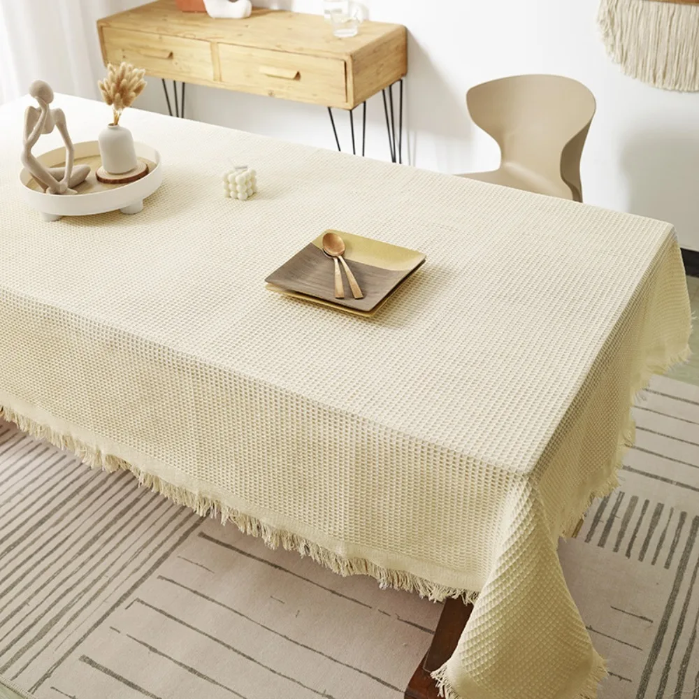 

Ins With Tassels Plaid Pattern Tablecloth Dust-proof Rectangle Tablecover Modern Country Style Furniture Cover Desk