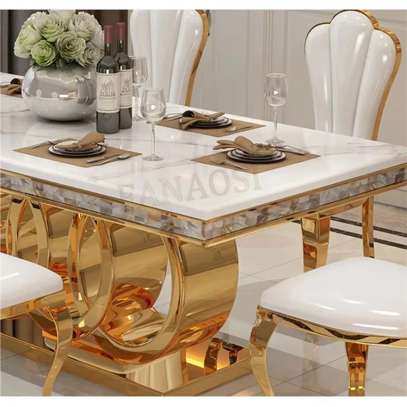 

Dining table with 6 chairs Marble tabletop Household dining table