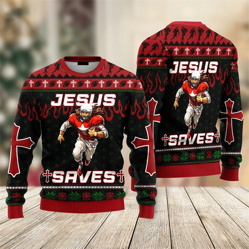 Jesus Sports Theme Ugly Sweatshirt Men's Clothes 3D  Printed Fun Santa Cross Hoodies Street Fashion Harajuku Women's Sweatshirts