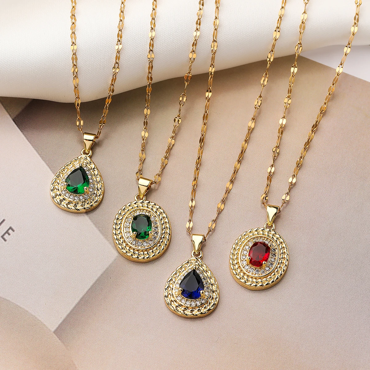 Light Luxury Water Drop Necklaces For Women Girls,Stylish Cubic Zirconia Accessories, Stainless Steel Chain Daily Party Jewelry