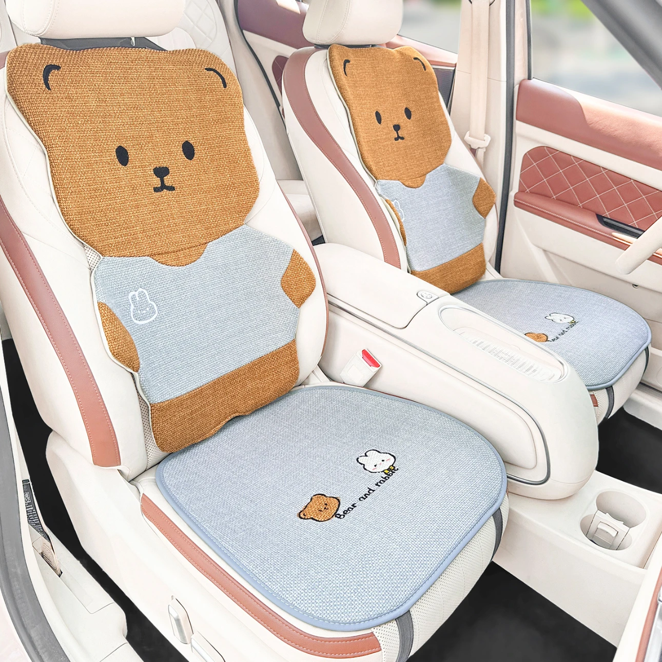 

Car seat cushion cover, seat cushion 2025 new cute little bear linen car interior five piece set, all season universal seat cove