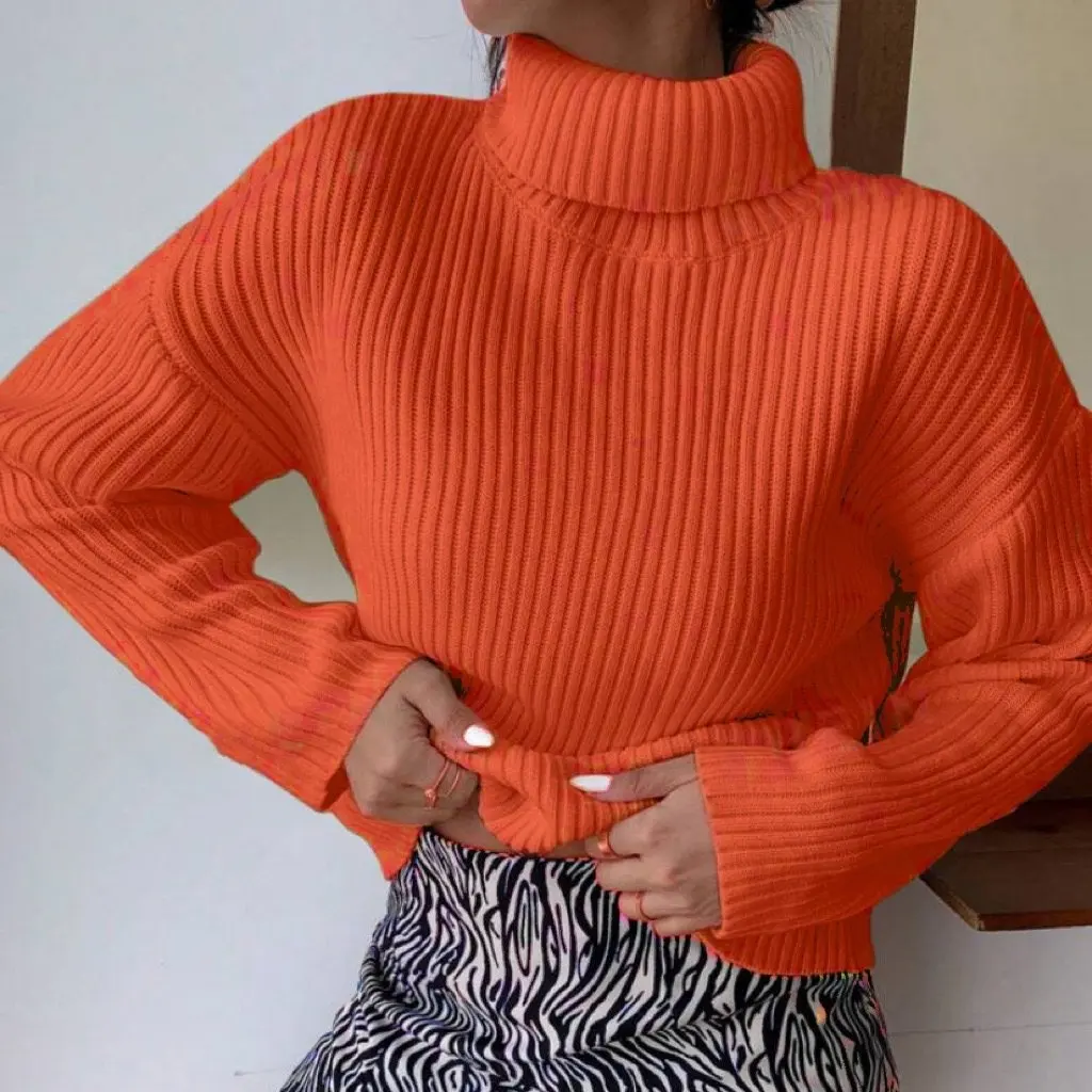 

Women's Pure Color Knitwear Turtleneck Pullover Loose Long-Sleeved Elegant Work Clothing Autumn Winter New Arrival