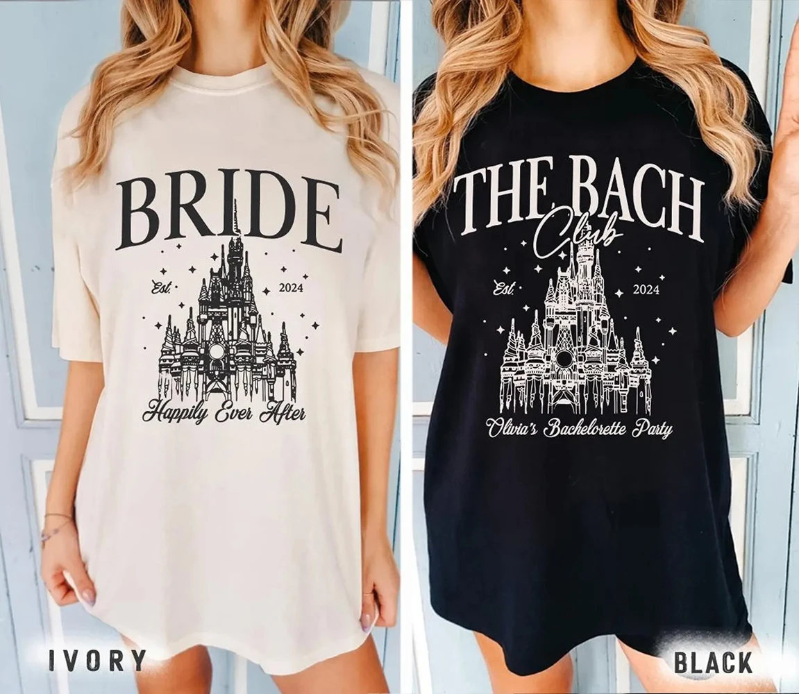 Camiseta divertida personalizada para novia, camisa de boda de Castillo Mágico, camisetas de dama de honor, camisetas de algodón de manga corta Unisex Y2K, parte de arriba ropa informal