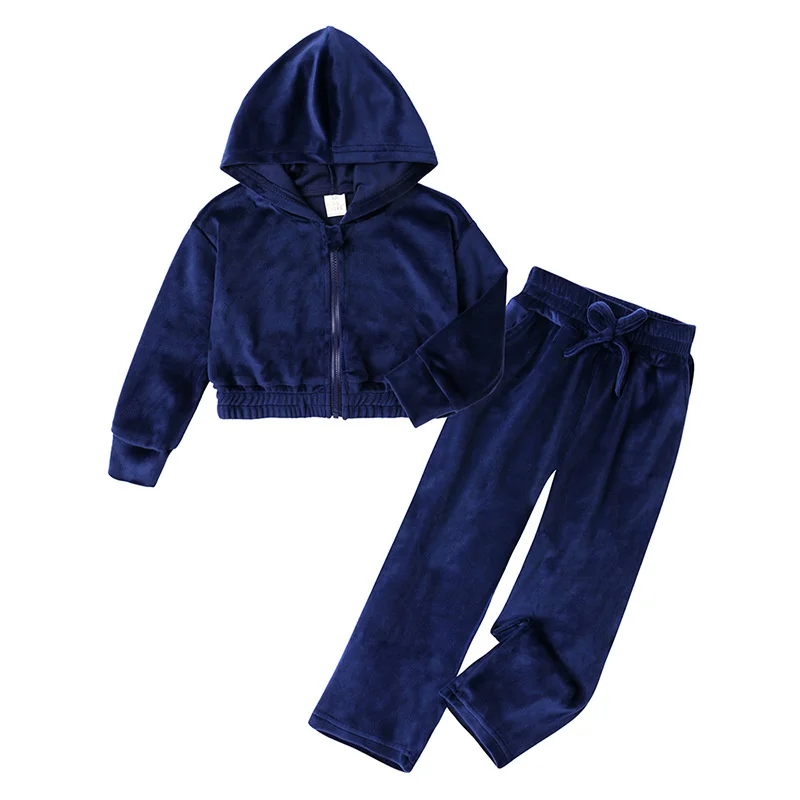 Winter Girls Boys Clothes Sets Autumn Kids Velvet Warm Hooded Tracksuit Suits Zipper Coat+Pants  2 Pcs Outfits 2-12 Years Old
