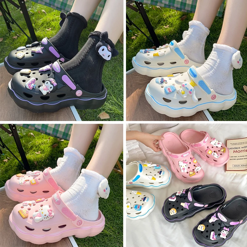 

Kawaii Hellokittys Slippers Sanrios Kuromi Anime Summertime Cartoon Thick-Soled Anti-Slip Worn Outside Send My Girlfriend Gift