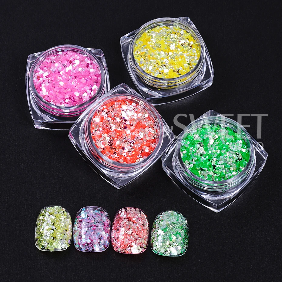 12 ألوان المجسم سداسية مسمار بريق الترتر رقائق البريق الصغيرة شرائح سبانجلز مانيكير اكسسوارات الديكور مستلزمات الأظافر