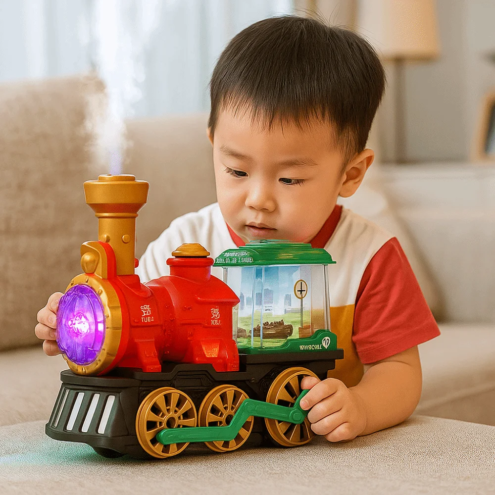 

Creative Vintage Locomotive Electric Steam Train Sounding Rotating Lights Educational Toy Simulation Steam Spray Train Toy Gift
