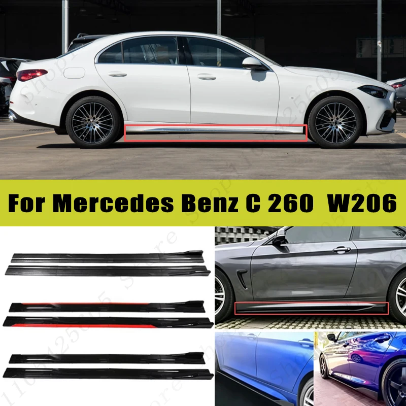 For Mercedes Benz C Racing Sport Side Skirts 2.0/2.2M 86.6" ABS Splitters Extended Lip Body Kit Bumper Modified Parts 8Pcs