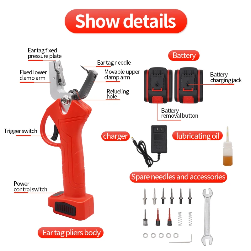 Electric Ear Tag Install Tool Automatic Animal Ear Tags Applicators Pliers for Cattle Pigs Sheep Goats Cows