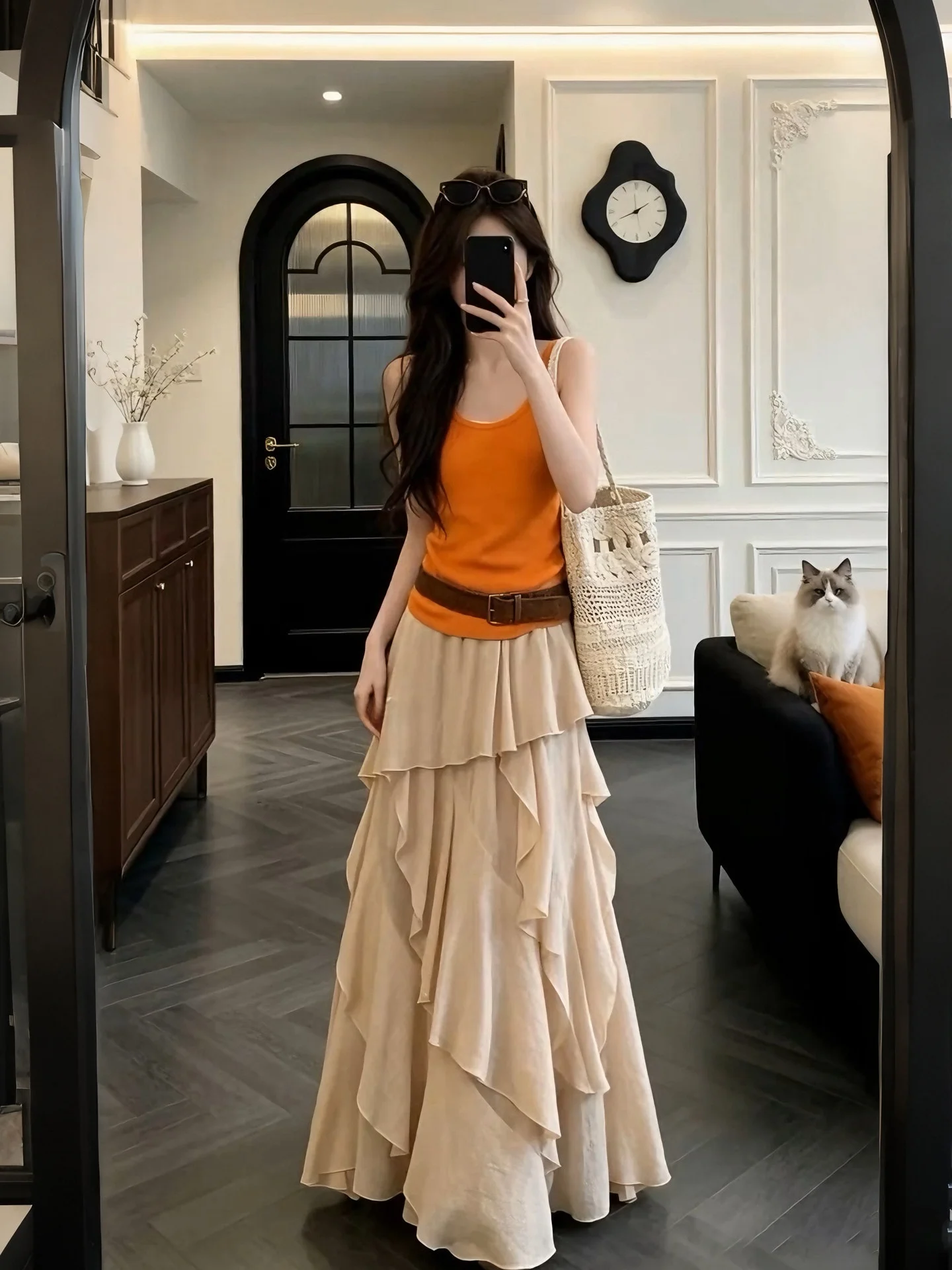 

Summer Casual Style Women's Knitted Crop Top And Skirt Set High Waist Asymmetrical Design Breathable Polyester Fabric V-Neck
