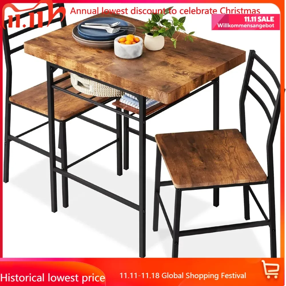 3-Piece Modern Dining Set, Space Saving Dinette for Kitchen, Dining Room, Small Space w/Steel Frame, Built- dining table