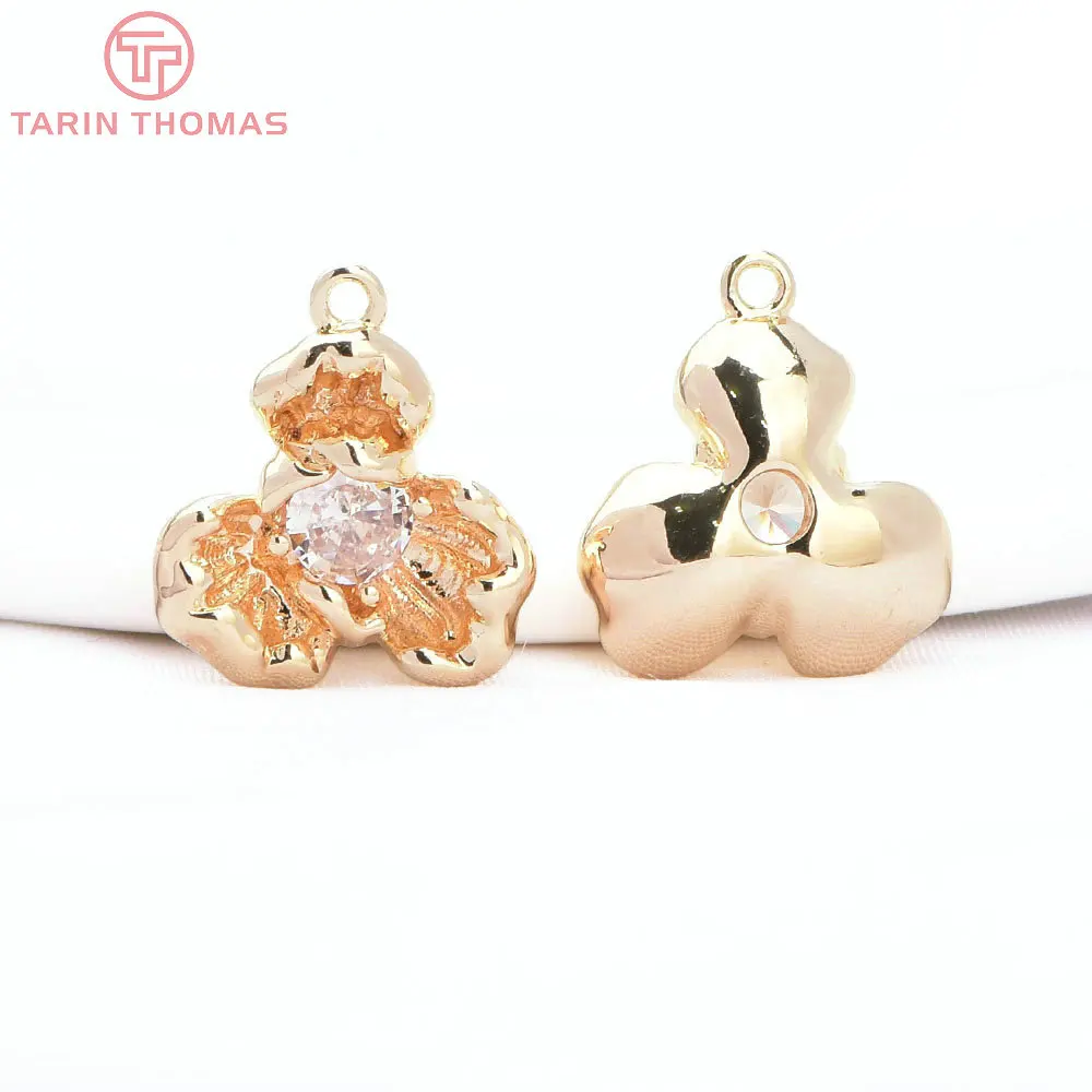 (8708) 4 Stück 13,5x15mm 24 Karat Gold Messing mit Zirkon Blumen geformt Charms Anhänger hochwertige DIY Schmuck Zubehör