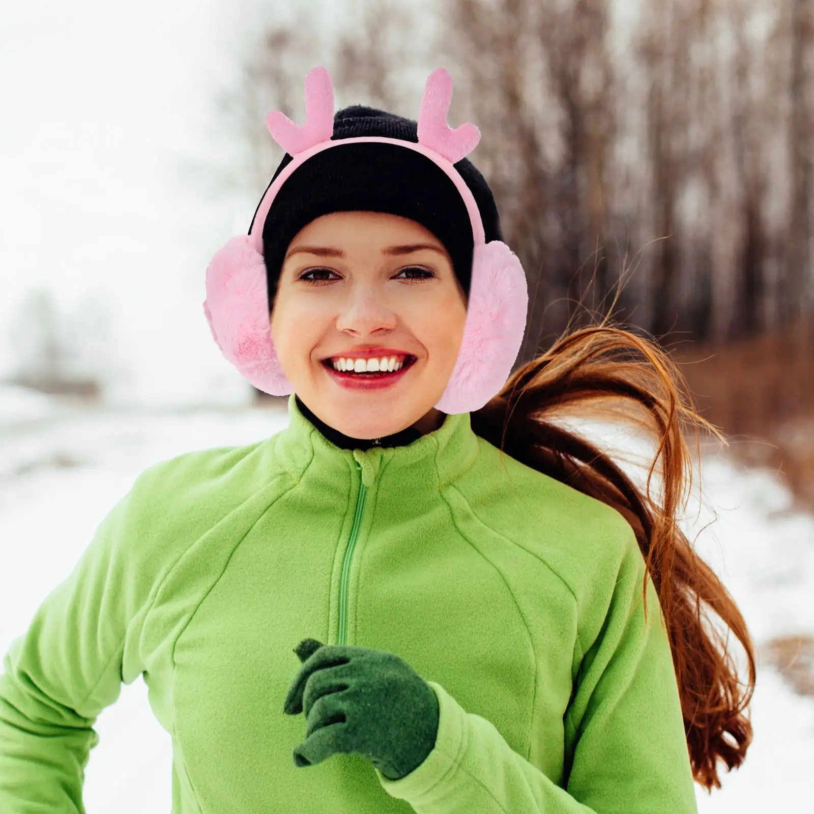 Nuevas orejeras de invierno con astas de Reno, orejeras cálidas de felpa bonitas, calentador de orejas para clima frío, cubiertas plegables para las orejas al aire libre para clima frío