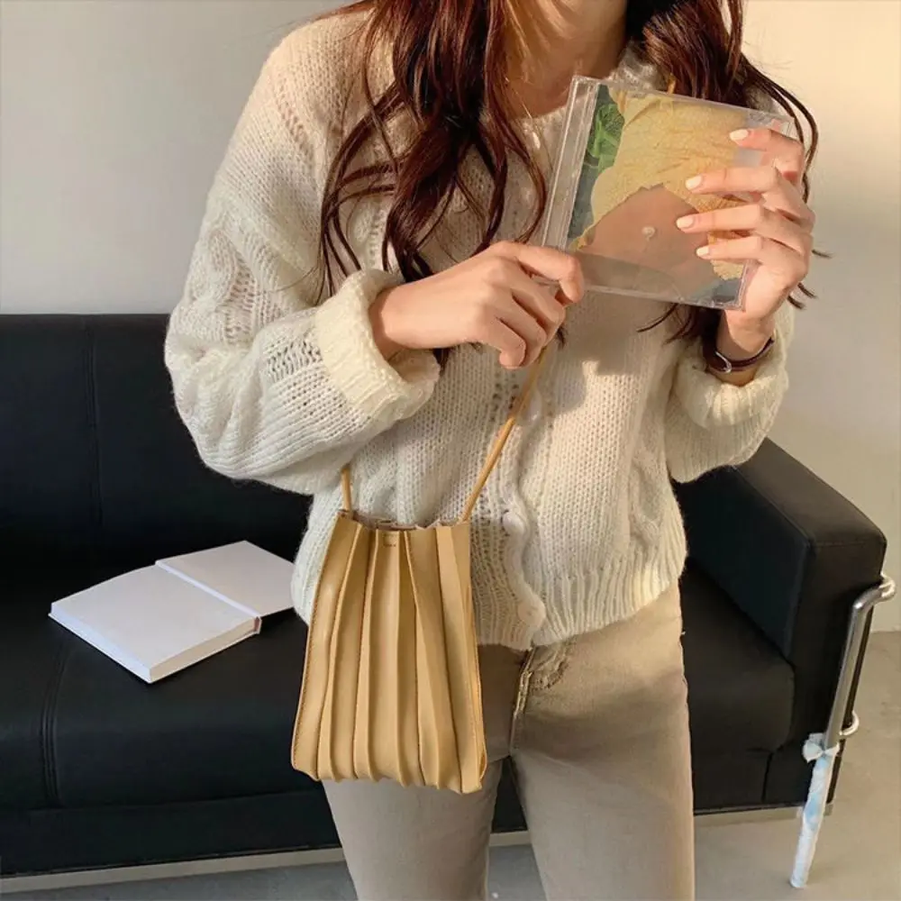

New Fashion High Quality PU Mobile Phone Bag Mini Pleated Single Shoulder Bag Durable Soft Crossbody Bag