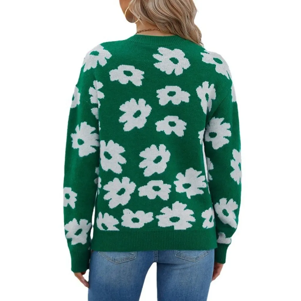 Pull ample et décontracté à manches longues pour femmes, col rond, mode imprimé floral, vêtements de Station indépendante