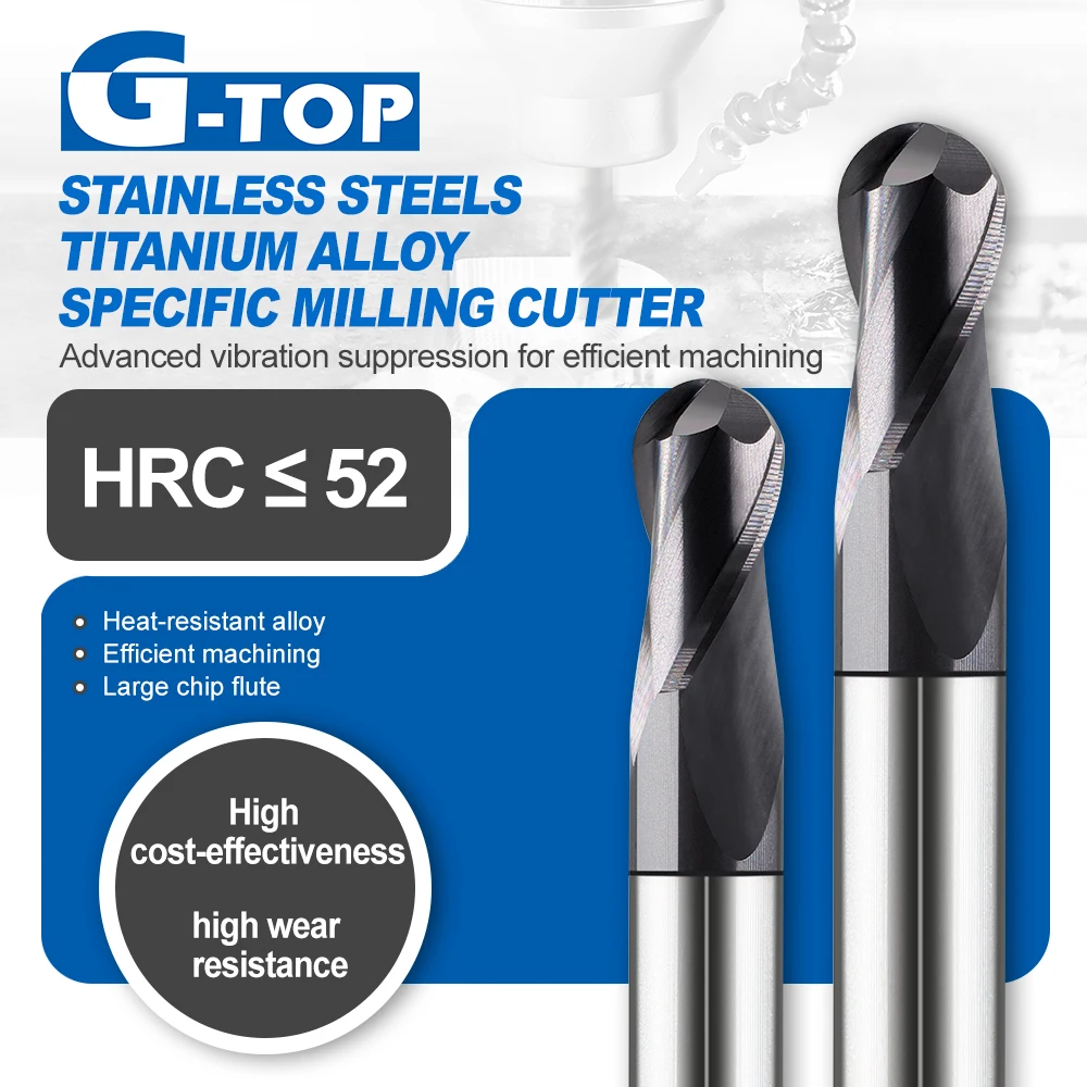 

G-TOP HSS 2-зубая сферическая концевая фреза с прямым хвостовиком, фреза с ЧПУ, инструмент для обработки металла, концевые фрезы из вольфрамовой стали