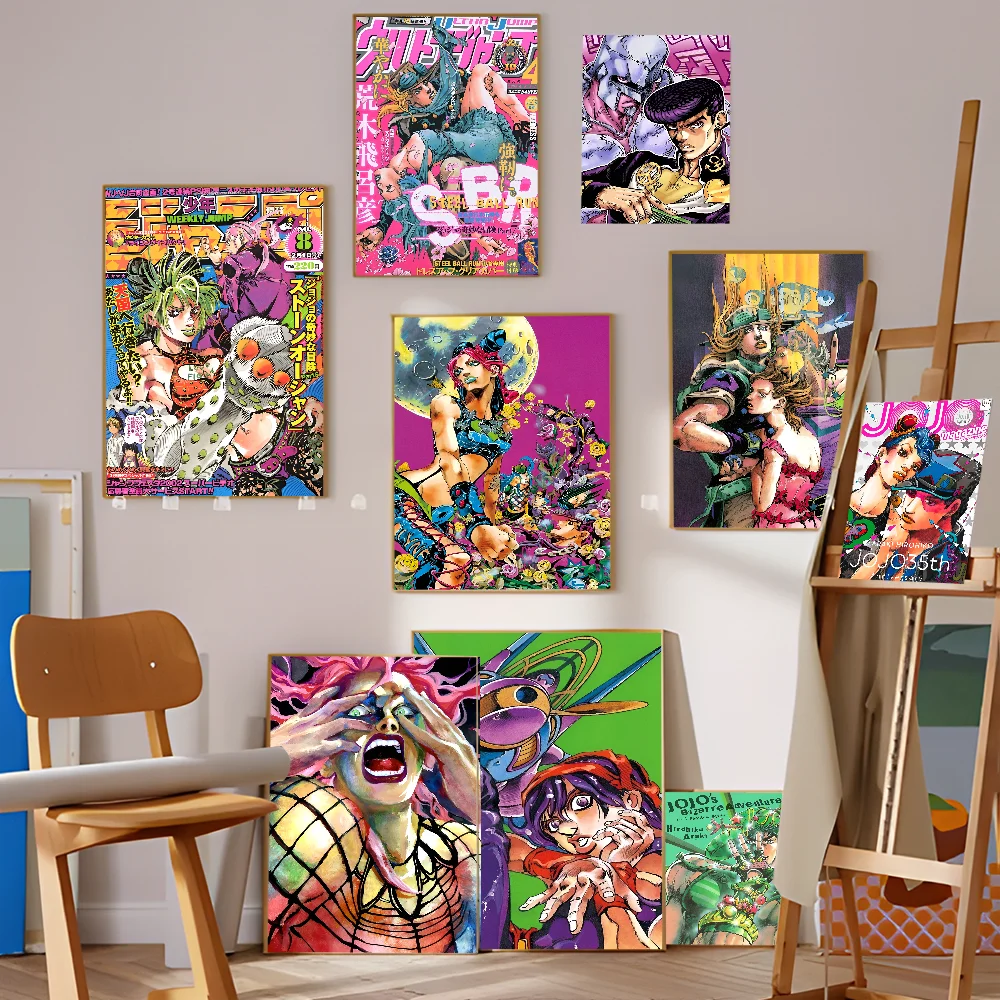 Anime JoJos Bizarre Adventure Movie Sticky Posters Retro Kraft Paper Sticker DIY Room Bar Cafe Estetyczna sztuka Malarstwo ścienne