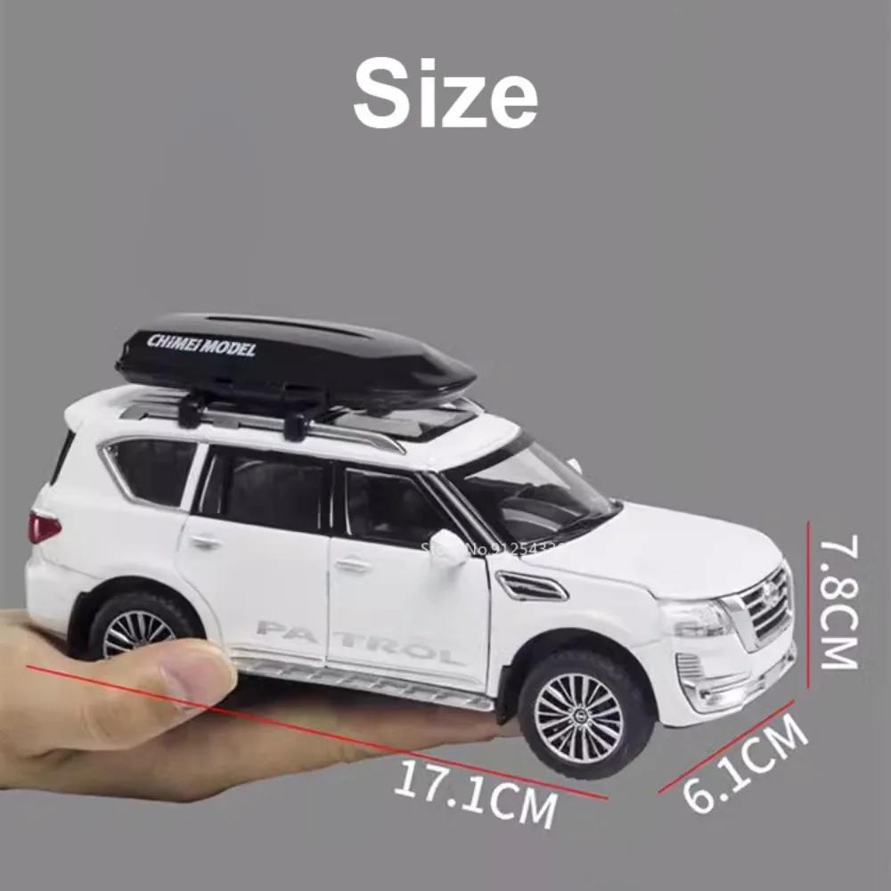 Modèle de voiture de patrouille en alliage moulé sous pression pour enfants, véhicule tout-terrain, simulation du son et de la lumière, dos nervuré, jouets de carrosserie en métal, échelle 1/32