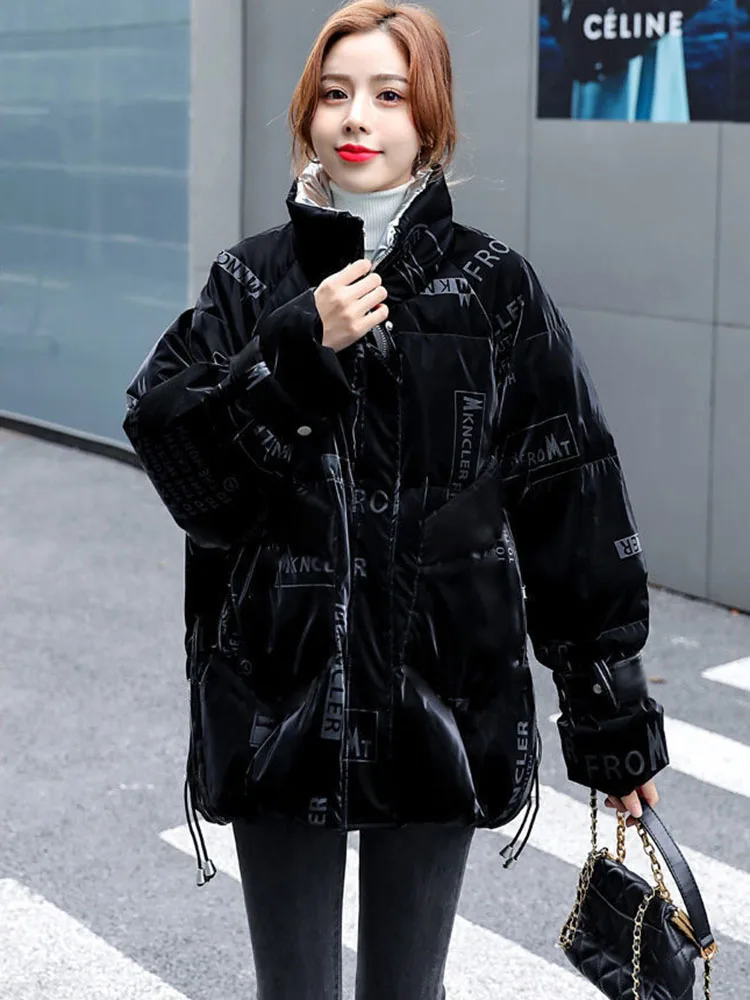 Unten Warme Streetwear Vestes Mock Kragen Baggy Kurze Koreanische Baumwolle Jacken frauen Casual Thicked Mode Lose Chaquetas